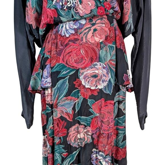 Vintage Carole Little Floral Maxi Dress 80s Romantic Rose Print Size 10 - Picture 6 of 9